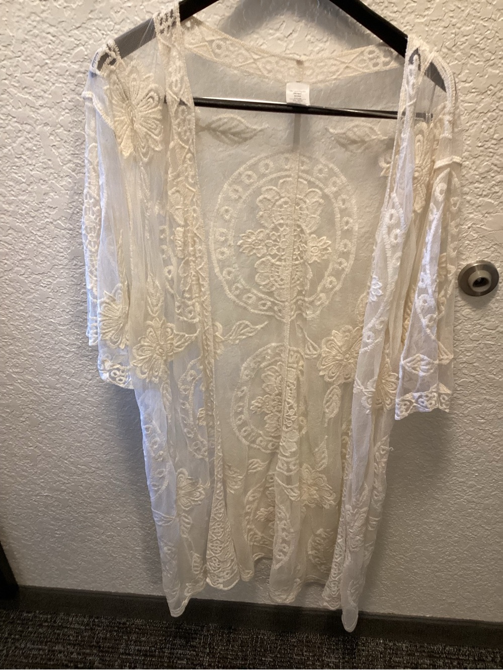 Sheer Lace Embroidered Kimono Cover-Up - Cream